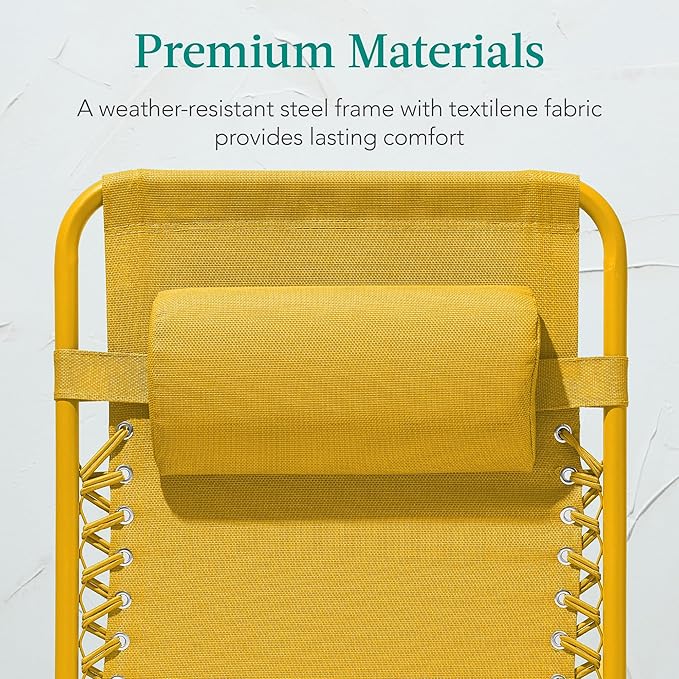 Best Choice Products Adjustable Zero Gravity Chair, Monochromatic Color Folding Patio Recliner w/Side Tray, Headrest - Sunflower