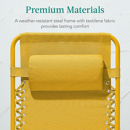Best Choice Products Adjustable Zero Gravity Chair, Monochromatic Color Folding Patio Recliner w/Side Tray, Headrest - Sunflower