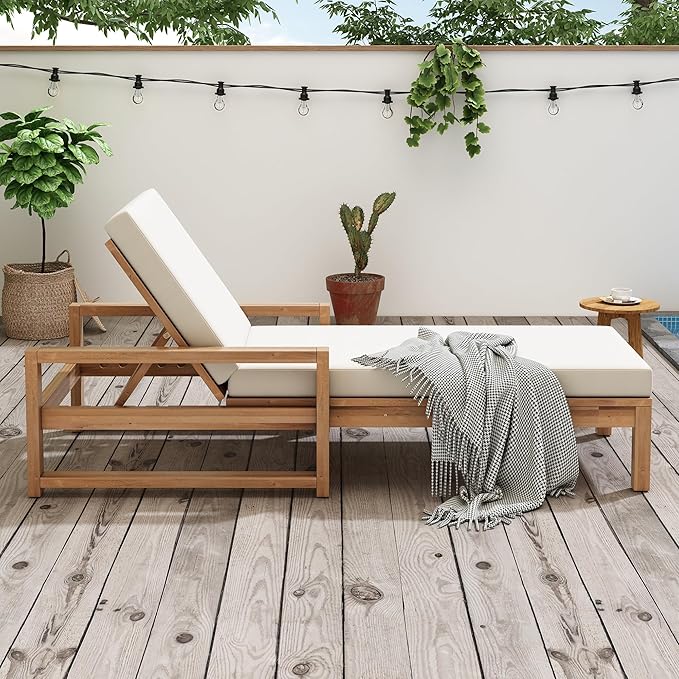 Outdoor Lounge Chairs, 6-Position Patio Chaise Lounge with Cushion & Adjustable Backrest for Backyard, Deck - Photo 3