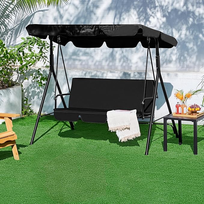 Yaheetech 3-Seat Patio Swing Chair, Outdoor Canopy Porch with Adjustable Canopy & Removable Cushion - Photo 5