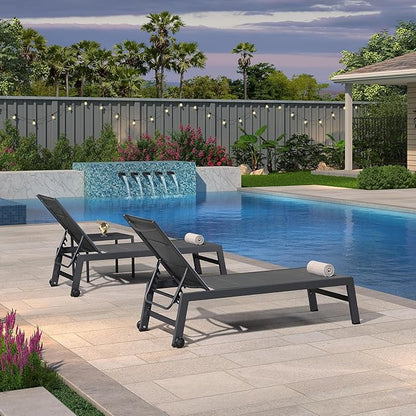 PURPLE LEAF Outdoor Chaise Lounge Set of 4 Aluminum Lounger with Wheels and Side Tables Recliner Chair for Backyard Poolside Grey Patio Lounge Chair