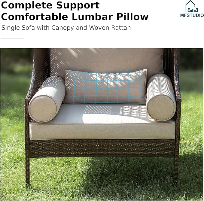 MFSTUDIO Outdoor & Indoor Wicker Egg Sofa Chair with Oversized Seat, Detachable Top Canopy, Hight Backrest, Waterproof Cover and Anti-Slip Cushions, 400lbs Capacity, Grey