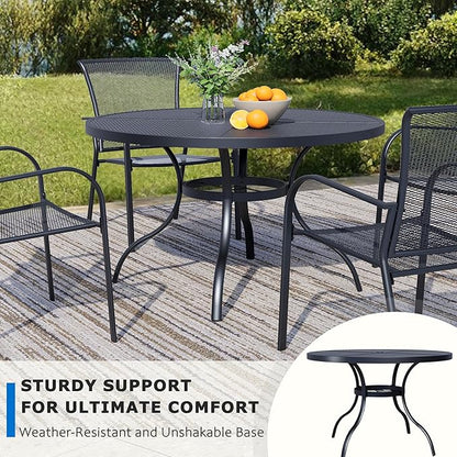 47'' Outdoor Patio Dining Table with Adjustable Umbrella Hole, Mesh Tabletop Round Table, Heavy Duty 400lbs Capacity, for Deck, Balcony, Bistro, Black