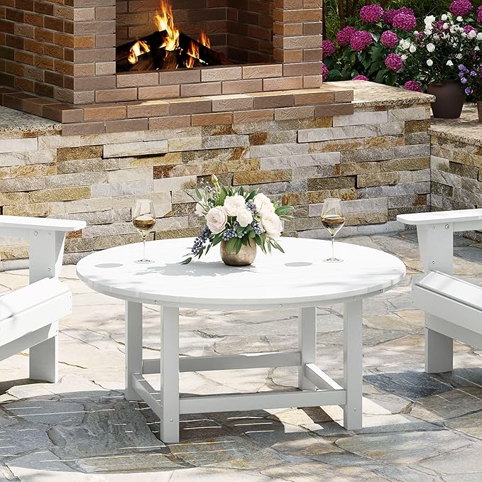 WestinTrends Malibu Low Outdoor HDPE Round Patio Coffee Table, White - Photo 1