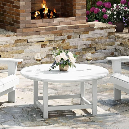 WestinTrends Malibu Low Outdoor HDPE Round Patio Coffee Table, White