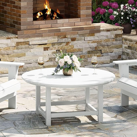 WestinTrends Malibu Low Outdoor HDPE Round Patio Coffee Table, White