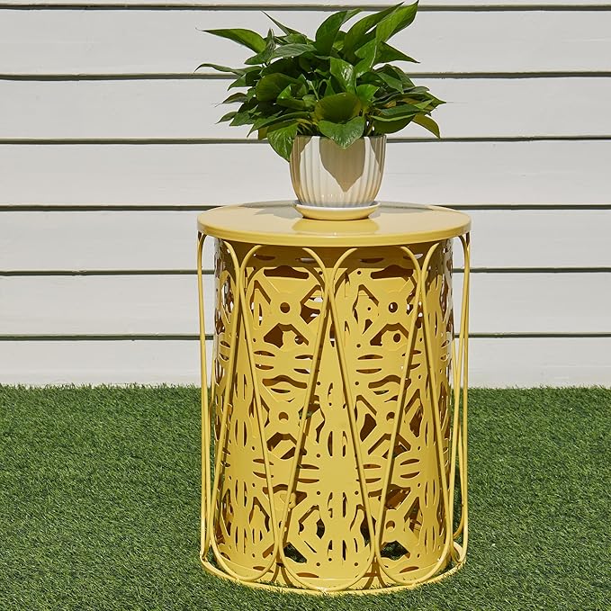 Y&M Set of 3 Stacking Coffee Table for Living Room, Patio Side Table,Indoor End Tables for Bedroom, Outdoor Decorative Garden Stool with Heavy Duty Metal Frame Modern Industrial Decor - Yellow