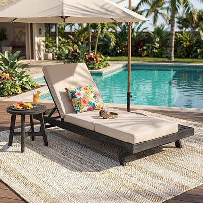 espidoo Adjustable Outdoor Chaise Lounge: 4-Position Reclining Backrest for Backyard & Poolside - Solid Acacia Wood Frame with Triple-Fold Cushion - 2-Piece Set for Sunbathing & Relaxation