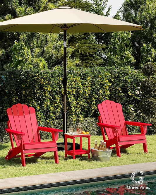 GREENVINES Oversized-Folding-Adirondack-Chairs-Set-of-6 | HDPE Plastic | Cup Holder | Fire Pit Chair | All Weather | for Outdoor Deck Backyard | Red