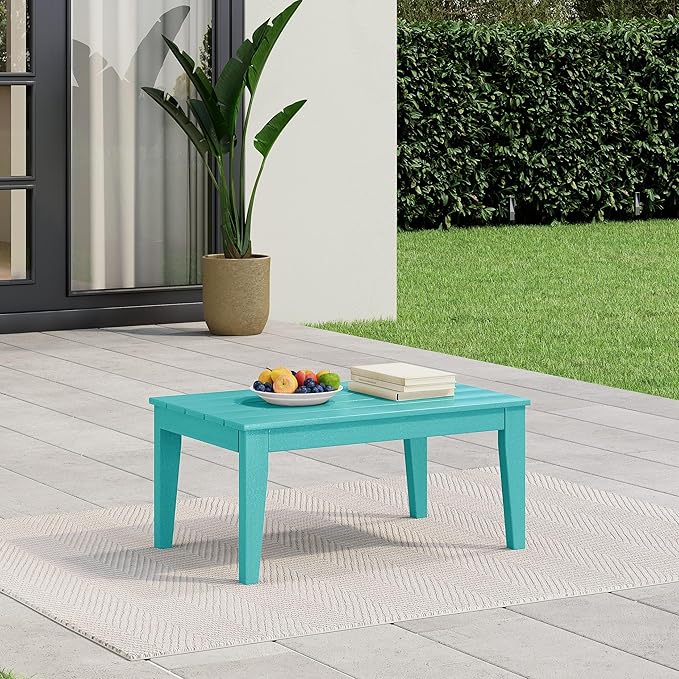 WestinTrends Malibu Low Outdoor HDPE Patio Rectangle Coffee Table, Turquoise
