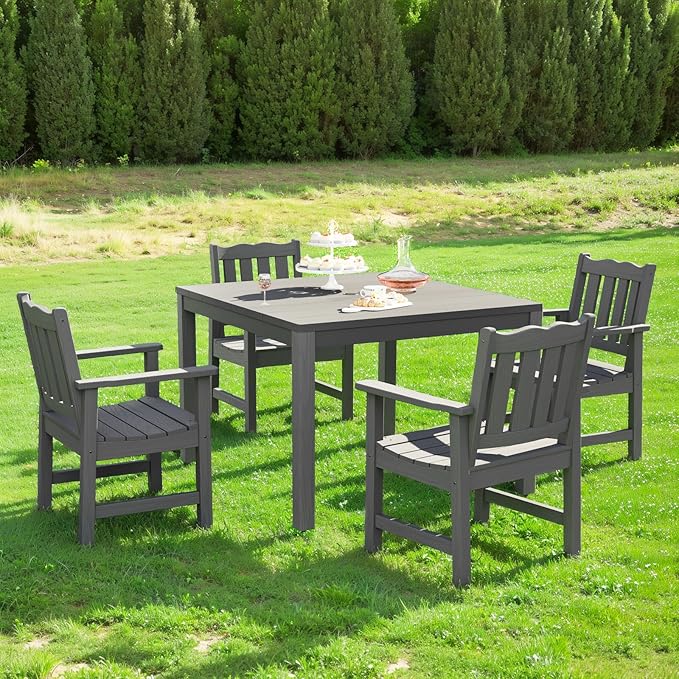 Stoog All-Weather Patio Dining Sets, 5 Pieces Outdoor HIPS Dining Table with Aluminum Frame - Photo 8