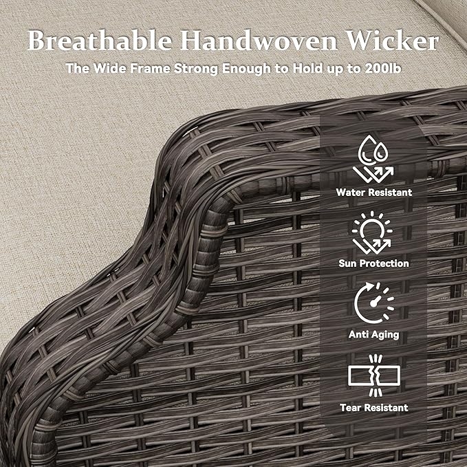 Outdoor Patio Loveseat, All-Weather 2-Seater Wicker Loveseat with Cushions, Outdoor Patio Love Seat Sofa for Garden - Photo 5