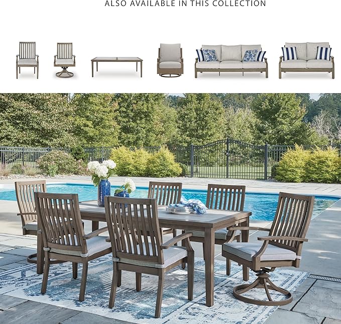 Signature Design by Ashley Rainier Ranch Contemporary Sintered Stone Tabletop Outdoor Dining Table with 4 Legs, Light Brown & Beige