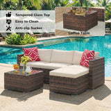 5-Piece Patio Sectional Sofa Set, All-Weather Brown PE Rattan Outdoor Conversation Furniture with Neutral-Tone Cushions - Photo 4