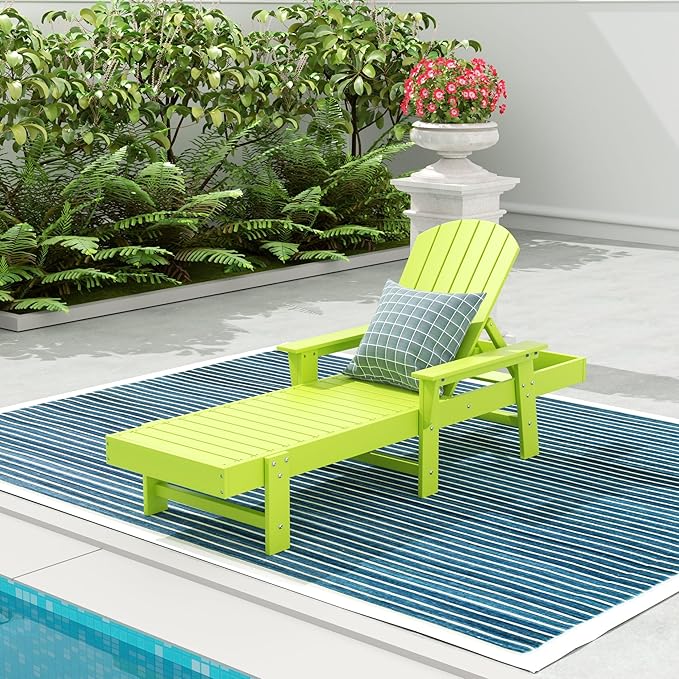 WestinTrends Dylan HDPE Outdoor Patio Poly Adirondack Reclining Chaise Lounge with Arms, Lime