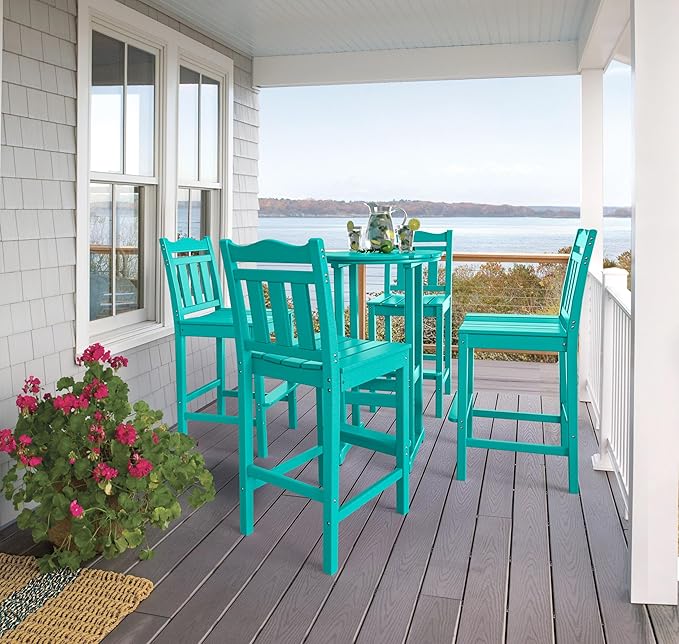 nalone Outdoor Adirondack Chairs and Table Set - HDPE 3 Piece Garden Set with Bar Stools (Aruba) - Photo 8