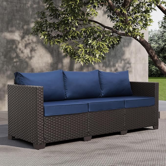 Valita Patio Furniture 3-seat Sofa Brown Wicker Outdoor Furniture Outdoor Couch Deep Seat High Backrest Waterproof - Photo 3