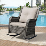 Outdoor Rocking Chair, Wicker Patio Chair with Thickened Olefin Cushions, High Back and Deep Seating - Photo 6