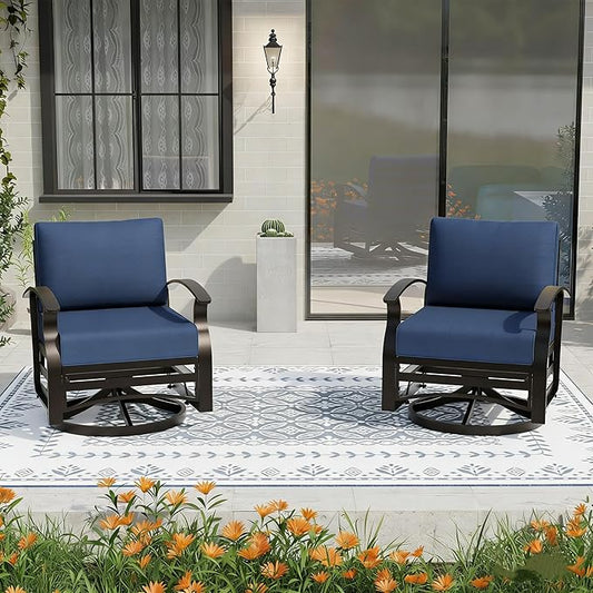 Gotland 2 Piece Patio Set, Metal Outdoor Swivel Chairs Set of 2 with 5.1’’ High-Resilience Seat Cushions 6.2’’ Thick Back Pillow 29.5’’ Deep Seat Removable Cushions for Backyard, Lawn, Porch, Navy
