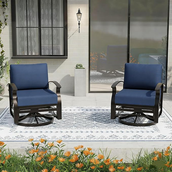Gotland 2 Piece Patio Set, Metal Outdoor Swivel Chairs Set of 2 with 5.1’’ High-Resilience Seat Cushions 6.2’’ Thick - Photo 1