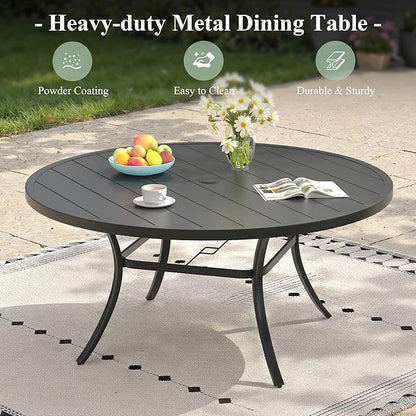 Outdoor Dining Table for 6, 50" Round Outdoor Table with Adjustable Umbrella Hole, All-Weather Metal Patio Dining Table for Lawn Garden Backyard Deck, Black