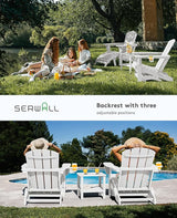 SERWALL 5-Piece Adirondack Chair and Ottoman and Table Set, White - Photo 6