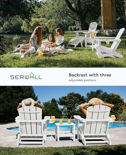 SERWALL 5-Piece Adirondack Chair and Ottoman and Table Set, White