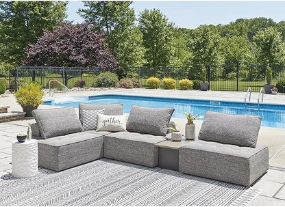 Signature Design by Ashley Bree Zee Right-Arm Facing Contemporary 5-Piece Outdoor Sectional with Tufted Cushion and End Table, Gray
