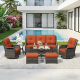 7 Piece Outdoor Wicker Patio Furniture Set, Outdoor Swivel Rocker Patio Chairs Set with Thickened Olefin Cushions - Photo 9