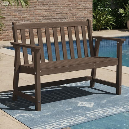 Ciokea 48" Outdoor Bench, HDPE Weatherproof Porch Bench, 2-Person Garden Benches with 550 Lbs, Waterproof Patio Benches for Outside Balcony Deck Backyard, Brown