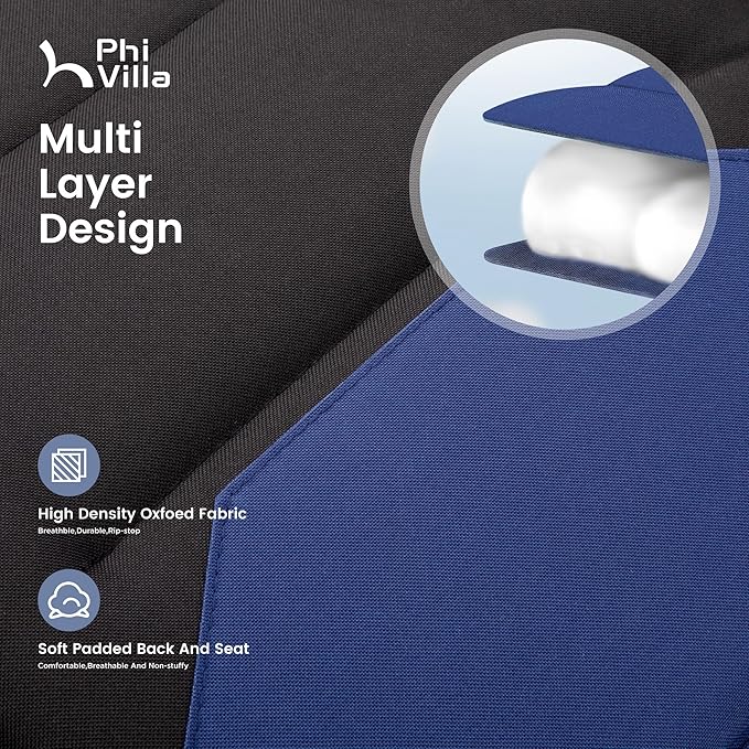 PHI VILLA Oversized Padded Zero Gravity Chair Set of 2, Foldable Patio Recliner, 26" Wide Seat Anti Gravity Lounger with Armrest and Cup Holder, Support 350 LBS (Navy Blue)