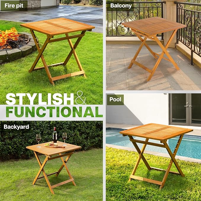 IDZO Legolas FSC Acacia Wooden Folding Table, Heavy Duty 270lbs Capacity, Elegant & Rustic Design for Garden, Backyard - Photo 6