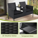 Kromax Wicker 2 Seat Patio Loveseat, Outdoor Rattan Loveseat with Table, Washable Cushion Covers, Backyard, Garden, Lawn - Photo 4