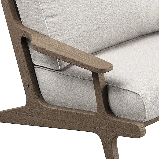 Modway Saratoga Teak Outdoor Lounge Chair in Pebble – Oversized Patio Accent Armchair with Wood Frame and Weather-Resistant Cushions