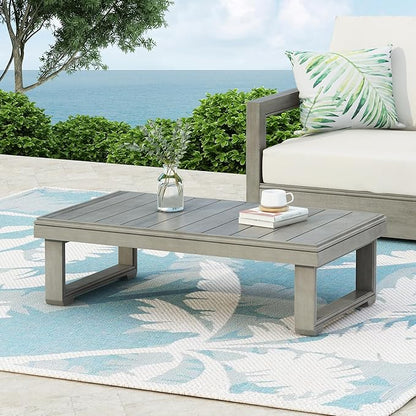 Christopher Knight Home Westchester Rectangular Outdoor Coffee Table, Slat Panel Side Table, Acacia Wood Side Desk for Backyard Balcony Garden, Weather Resistant Patio Tea Table, Light Grey