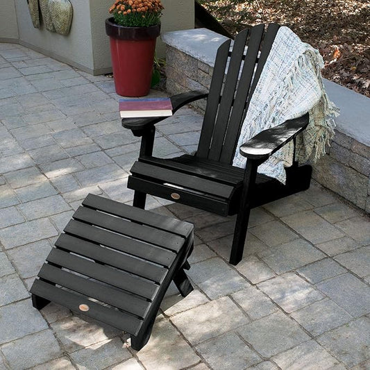 highwood AD-KITCHL1-BKE Hamilton Folding & Reclining Adirondack Chair with Ottoman, Black