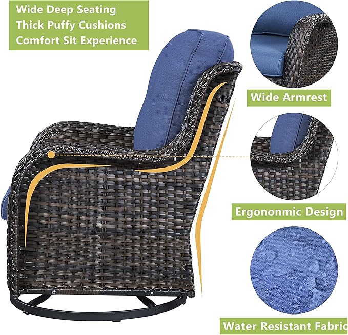 Rilyson Wicker Patio Furniture Set - 6 Piece Rattan Outdoor Sectional Conversation Sets with 2 Swivel Rocking Chairs - Photo 8