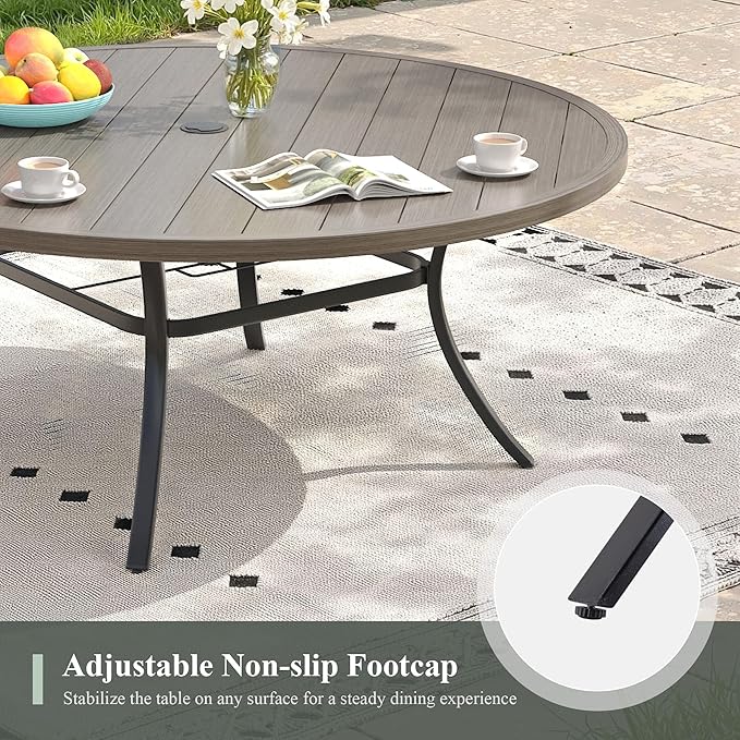 Outdoor Dining Table for 8, 60" Round Outdoor Table with Adjustable Umbrella Hole - Photo 7
