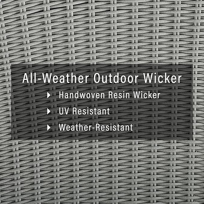Crosley Furniture Bradenton Corner Outdoor Sectional Chair, Wicker Patio Chairs for Porch, Deck, Backyard, Gray with Gray Cushions