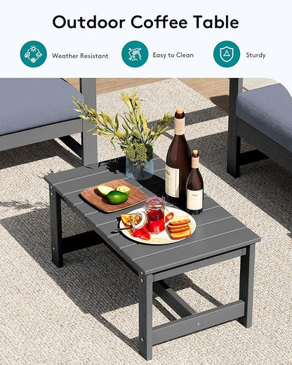 SERWALL 2 Pieces Single Cushioned Sofa Armchair, Grey HDPE Adirondack Outdoor Sofa Lounge with Grey Cushion