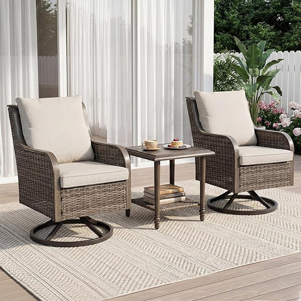 3 Pieces Patio Furniture Sets-Swivel Patio Chairs with High Back Cushions and Wicker Outdoor Side Table - Photo 1