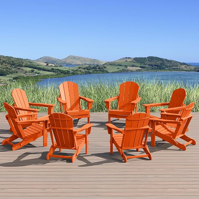 WestinTrends Malibu Malibu Outdoor Folding Poly Adirondack Chair (Set of 8), Orange
