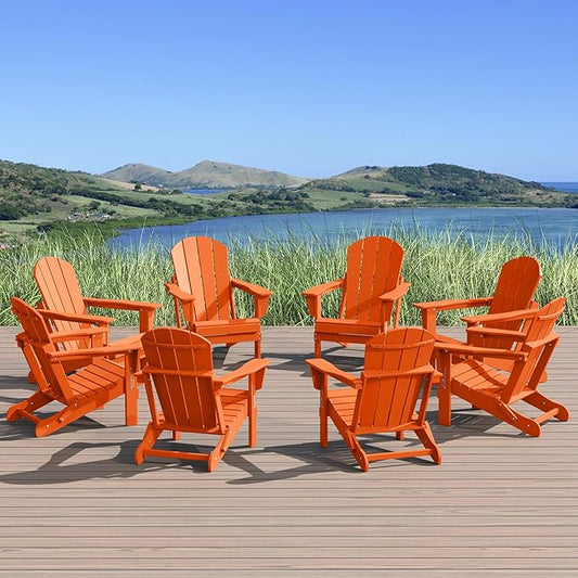 WestinTrends Malibu Malibu Outdoor Folding Poly Adirondack Chair (Set of 8), Orange