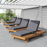 2-Piece Patio Lounge Chair Set with Side Space, Outdoor Chaise Lounge Adjustable & Breathable Acacia Wood Frame - Photo 8