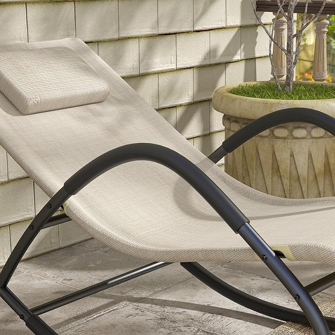 Outsunny Rocking Chair, Zero Gravity Patio Chaise Sun Lounger, Outdoor Rocker, UV Water Resistant, Pillow for Sunbathing - Photo 8