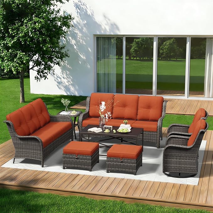8 Piece Outdoor Wicker Patio Furniture Set, Outdoor Swivel Rocker Patio Chairs Set with Thickened Olefin Cushions - Photo 1