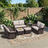 7 Piece Patio Wicker Conversation Set, 2 All-Weather Use Outdoor Wicker Loveseat with 2 PE Rattan Ottomans - Photo 1