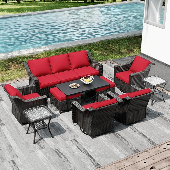 Joyside Wicker Patio Furniture Sets, 10 Pieces Upgraded Large Size Outdoor Furniture with 4 Swivel Rocking Patio Chairs - Photo 7