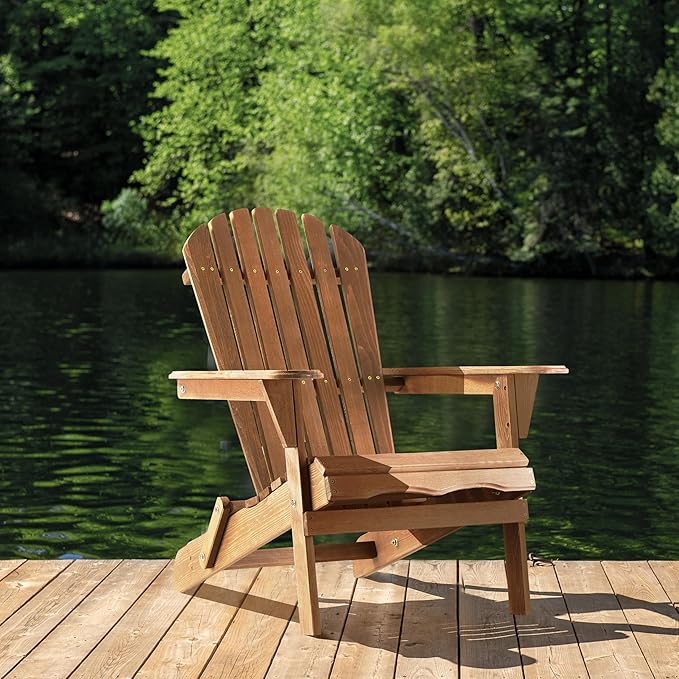 Wooden Folding Adirondack Chair, Half Pre-Assembled Wood Patio Lounge Chair for Outdoor Garden Backyard Porch Pool Deck Firepit