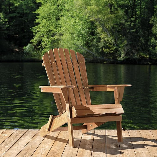 Wooden Folding Adirondack Chair, Half Pre-Assembled Wood Patio Lounge Chair for Outdoor Garden Backyard Porch Pool Deck Firepit